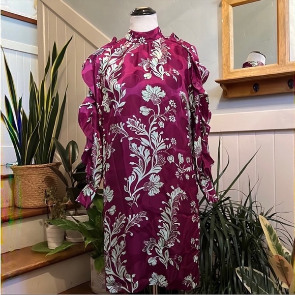 NWT J. Crew Collection 100% Silk Ruffle Sleeve High Neck Dress - Picture 13 of 15